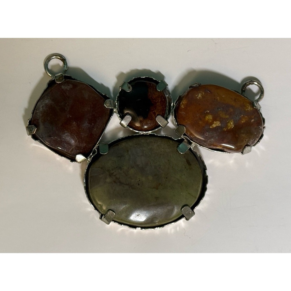 Vintage Pendant Silver Tone Multi Stone Cabochon Brutalist Artisan MCM Craft